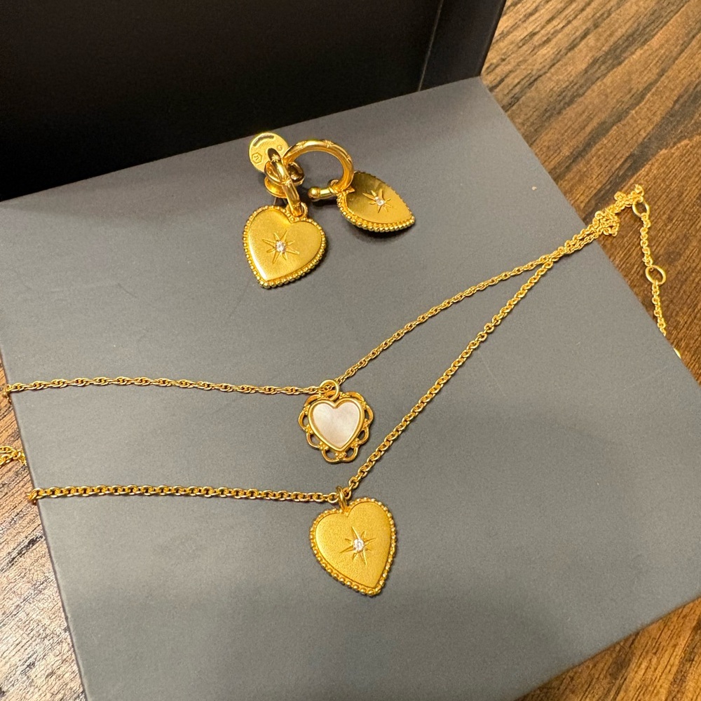 Julie Vos Gold Heart Pendant Necklace and Earring Set